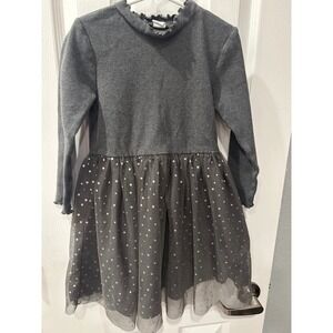 Baby Gap Girls Gray Ribbed Tulle Star Dress Long Sleeve Mock Neck 5 k7006